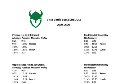 Vista Verde Bell Schedule