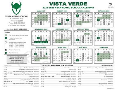 Vista Verde Calendar